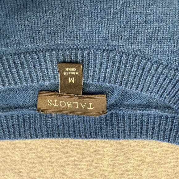 Talbots Sweater Womens Medium Wool Blend Blue Pull Over Button Sides Ribbed Hem - Picture 4 of 7